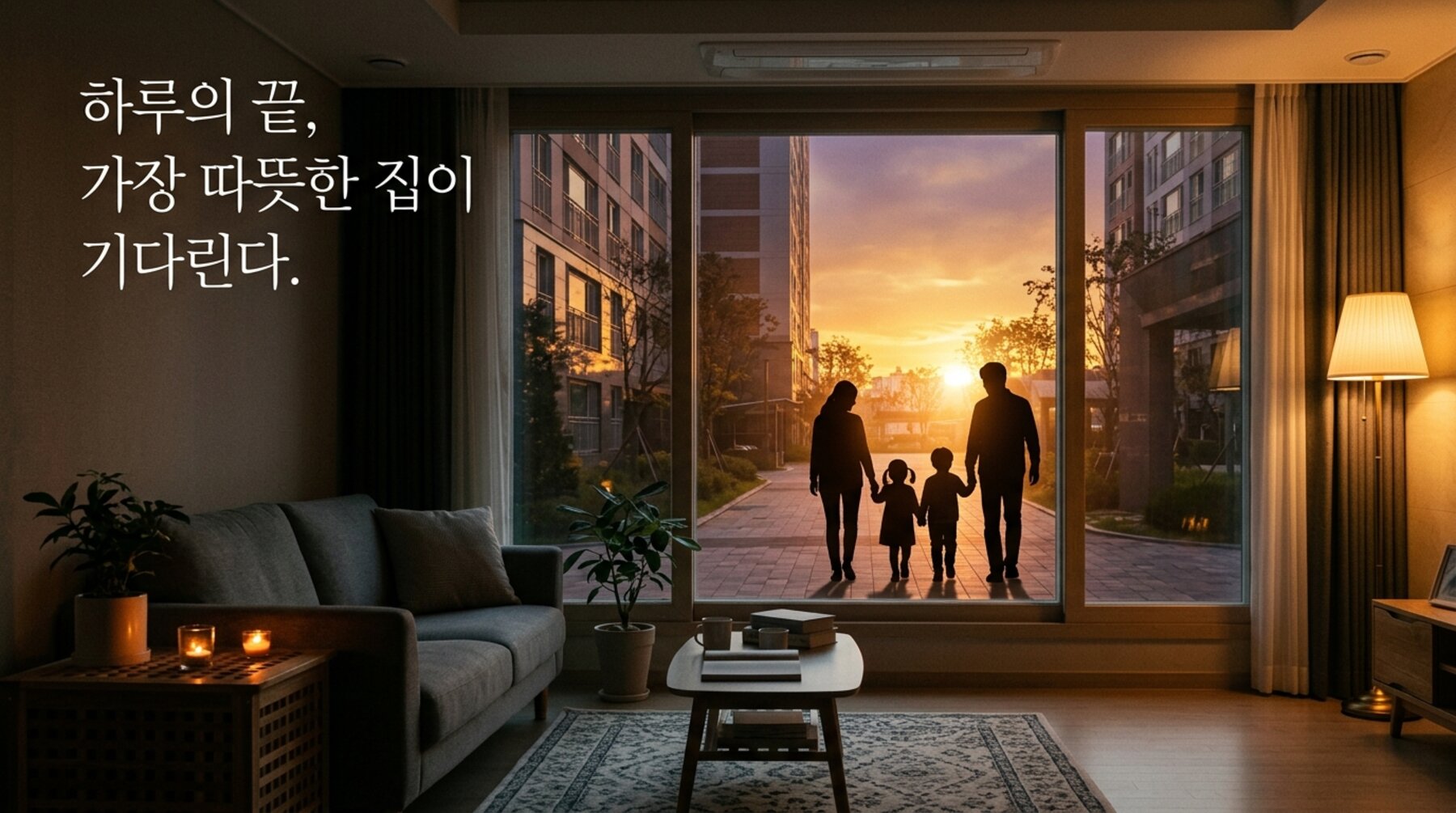 따뜻한 저녁, 가족이 함께 걷는 단지 풍경